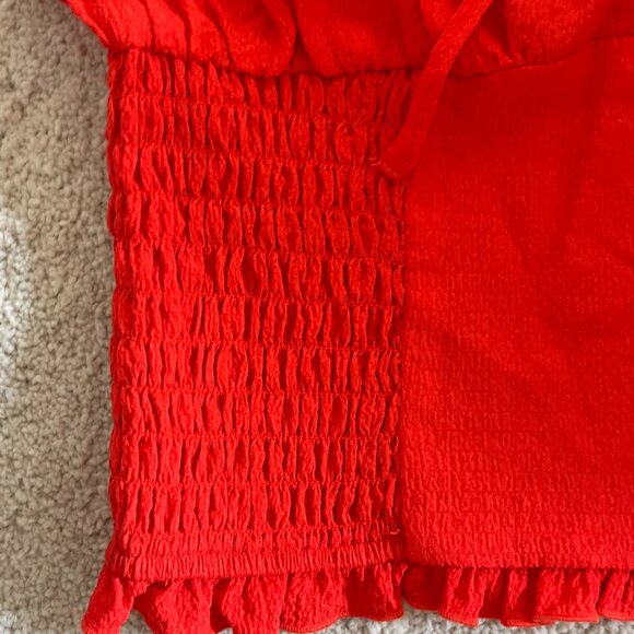 Urban Outfitters Red Hot Puff Sleeve Top - Off the Shoulder Shirred Blouse - Picture 9 of 9